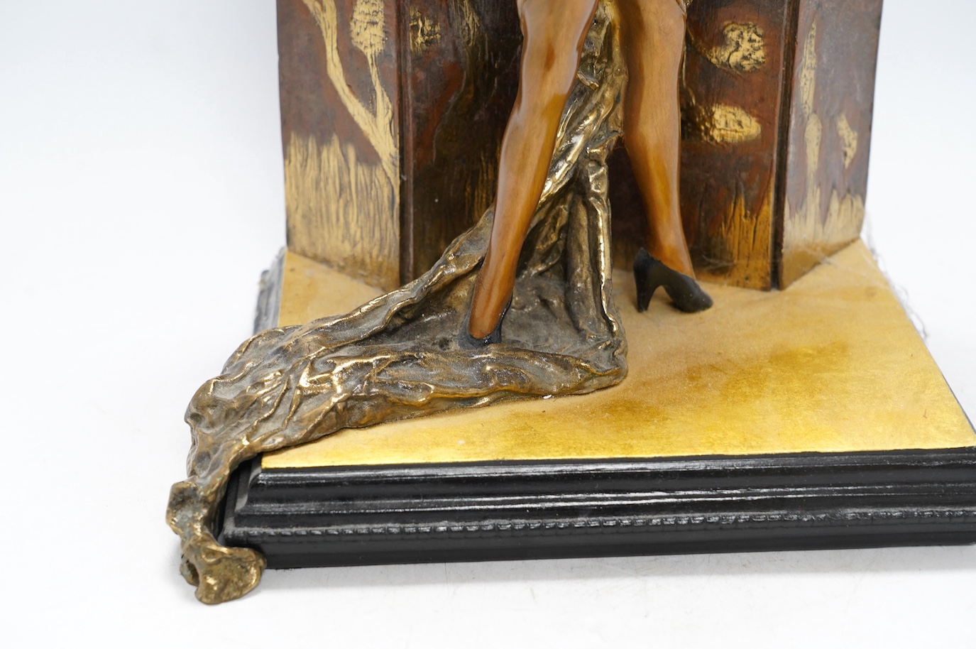 A Rosenbaum limited edition Art Deco style metal figure standing in front of a screen, 36.5cm tall. Condition - good